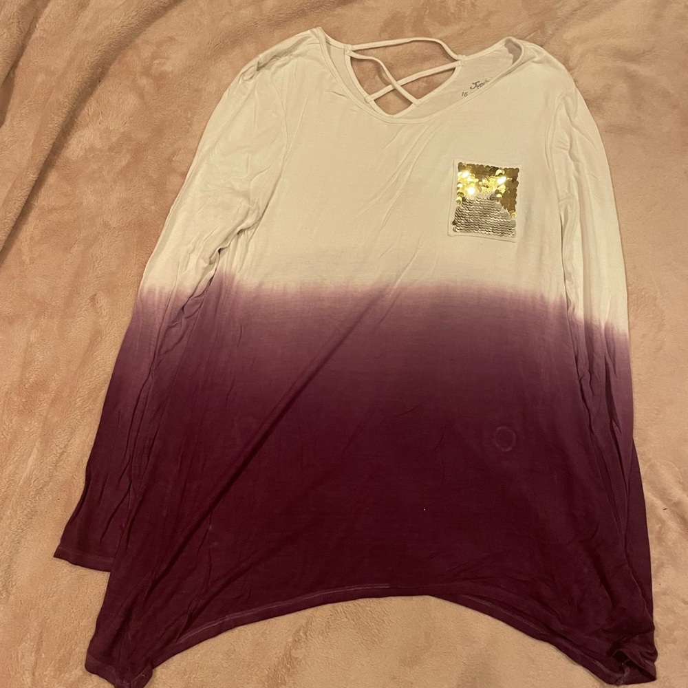 Justice size 15 sequin flip shirt purple and white ombré long sleeve